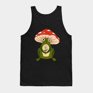 Cute Frog With a Mushroom Hat and a White Daisy Flower Cottage Tank Top